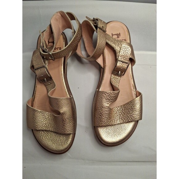 WONDERS Leather Wrap Around Ankle Women's Gold Sandals Size 37 (6.5) - Picture 1 of 10
